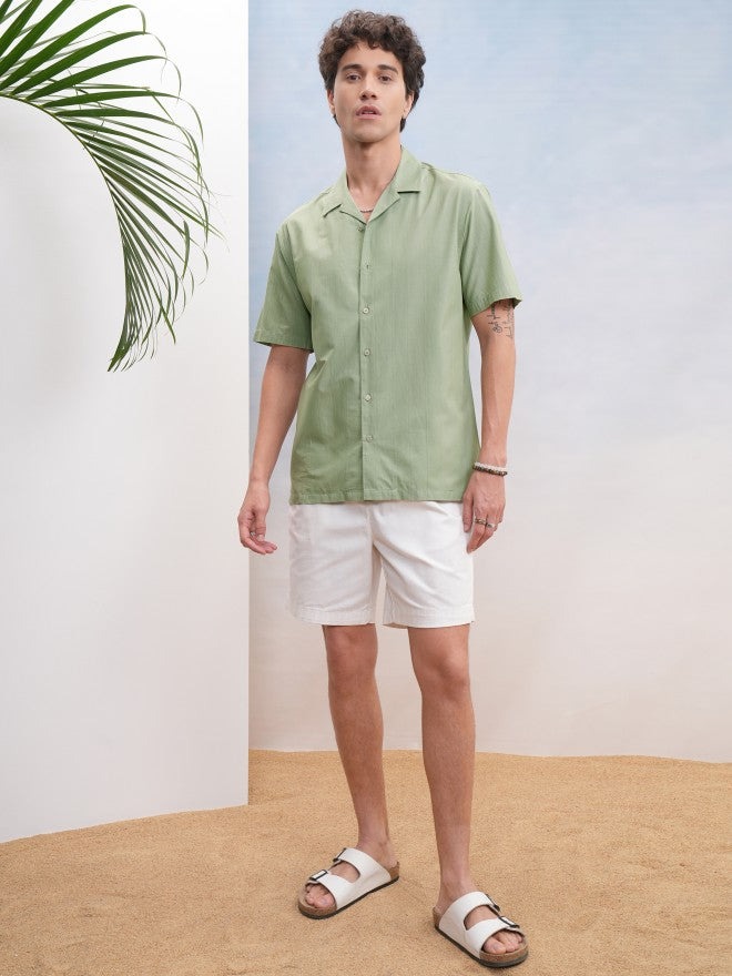 Highlander Men Green Textured Relaxed Fit Casual Shirt - Green - Image 2