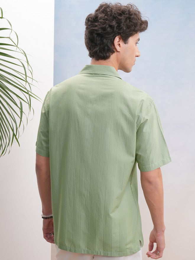Highlander Men Green Textured Relaxed Fit Casual Shirt - Green - Image 3
