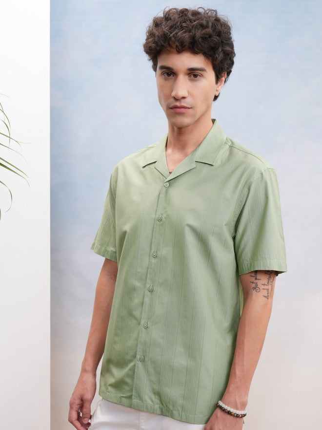 Highlander Men Green Textured Relaxed Fit Casual Shirt - Green - Image 4
