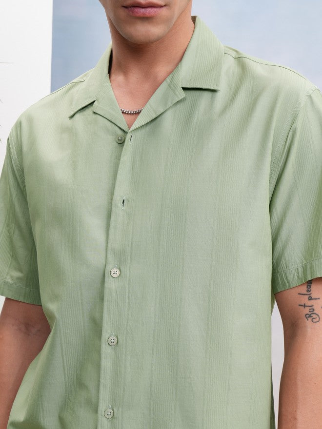 Highlander Men Green Textured Relaxed Fit Casual Shirt - Green - Image 5
