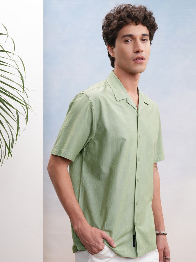 Highlander Men Green Textured Relaxed Fit Casual Shirt - Green - Image 6