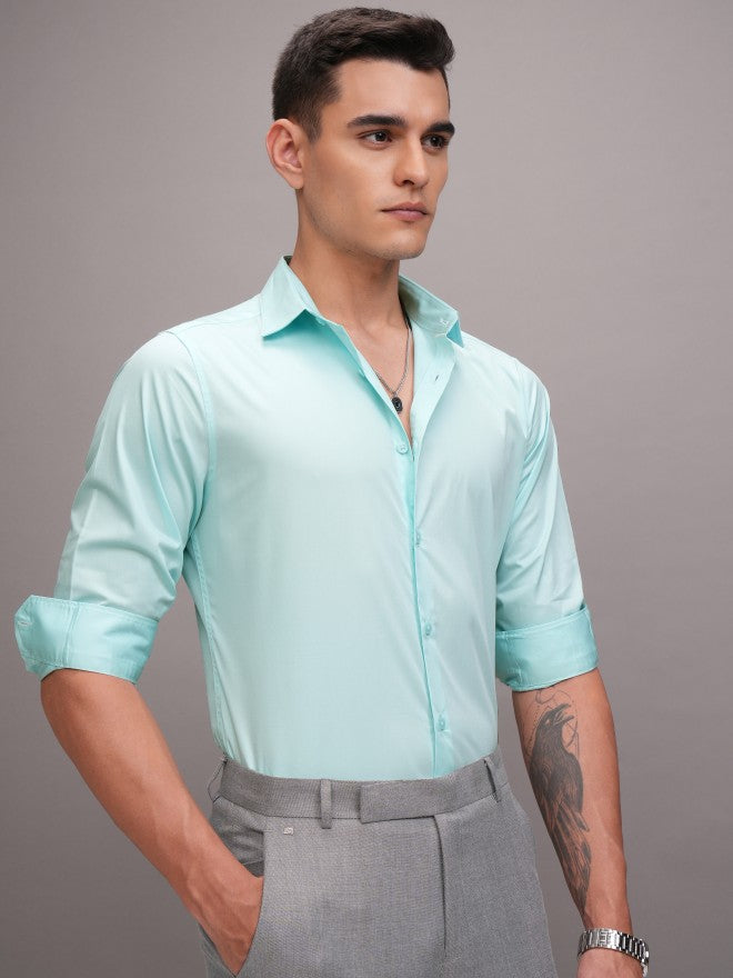 Highlander Men Green Solid Slim Fit Casual Shirt - Green - Image 6