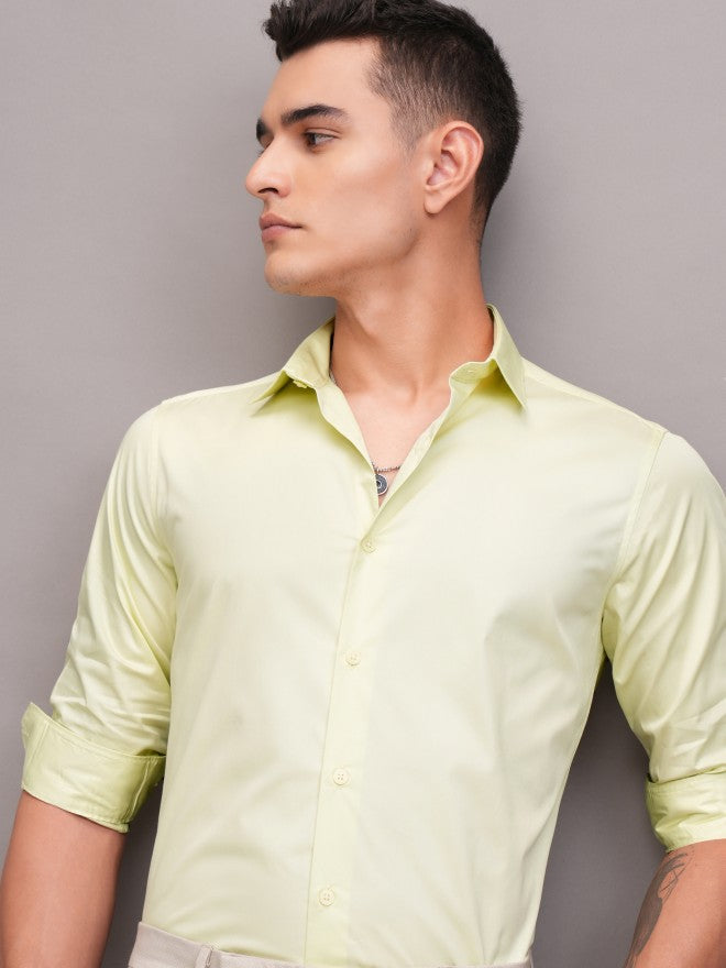 Highlander Men Lime Green Solid Slim Fit Casual Shirt - Green - Image 1