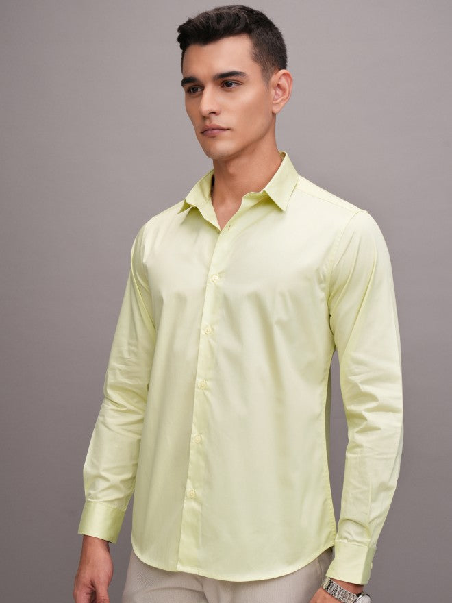 Highlander Men Lime Green Solid Slim Fit Casual Shirt - Green - Image 4