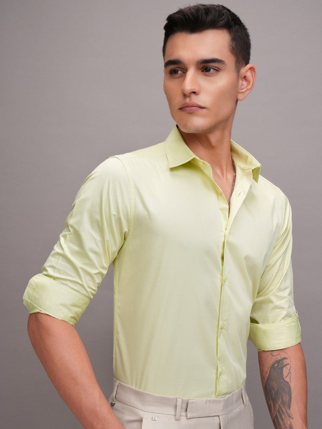 Highlander Men Lime Green Solid Slim Fit Casual Shirt - Green - Image 6