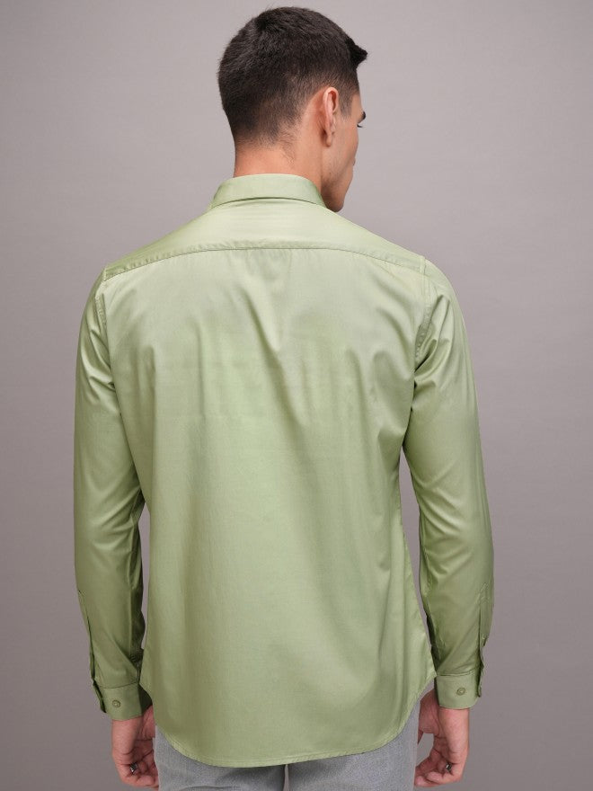 Highlander Men Green Solid Slim Fit Casual Shirt - Green - Image 3