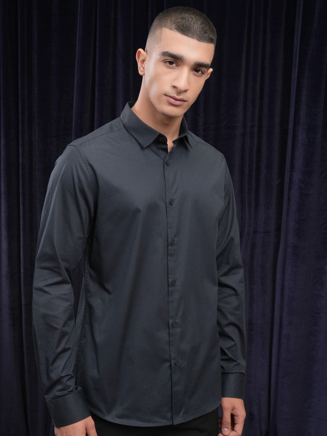 Highlander Men Navy Blue Solid Slim Fit Casual Shirt - Navy Blue - Image 6