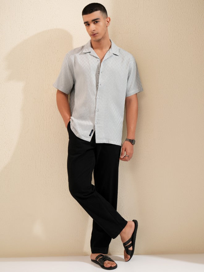 Highlander Men Grey Textured Relaxed Fit Casual Shirt - Grey - Image 2