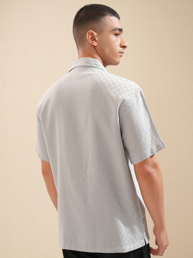 Highlander Men Grey Textured Relaxed Fit Casual Shirt - Grey - Image 3