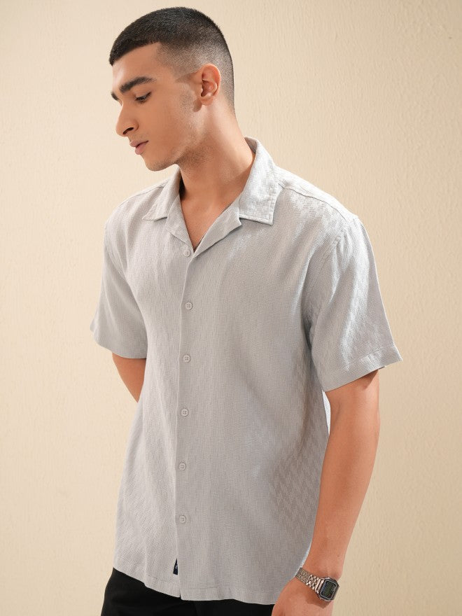 Highlander Men Grey Textured Relaxed Fit Casual Shirt - Grey - Image 4
