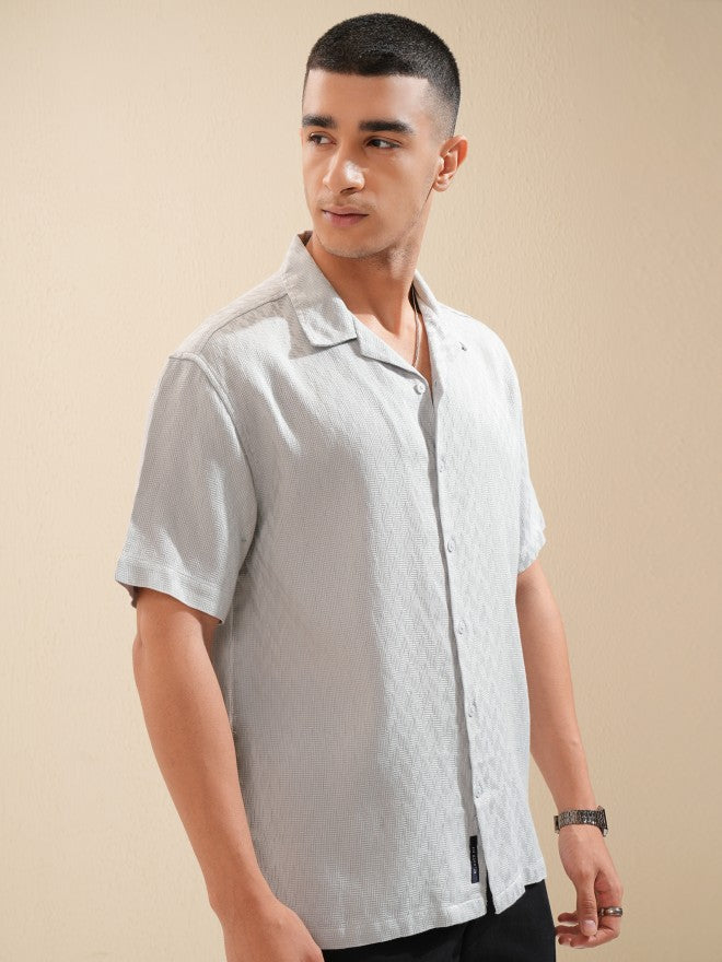 Highlander Men Grey Textured Relaxed Fit Casual Shirt - Grey - Image 6