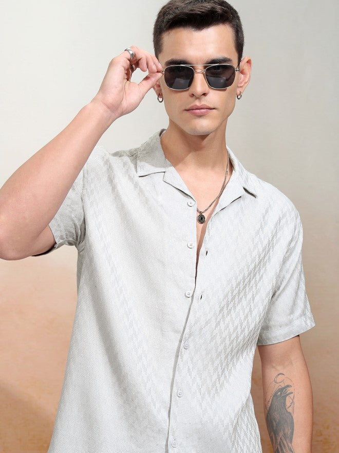 Highlander Men Grey Textured Relaxed Fit Casual Shirt - Grey - Image 1