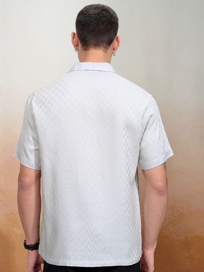 Highlander Men Grey Textured Relaxed Fit Casual Shirt - Grey - Image 3