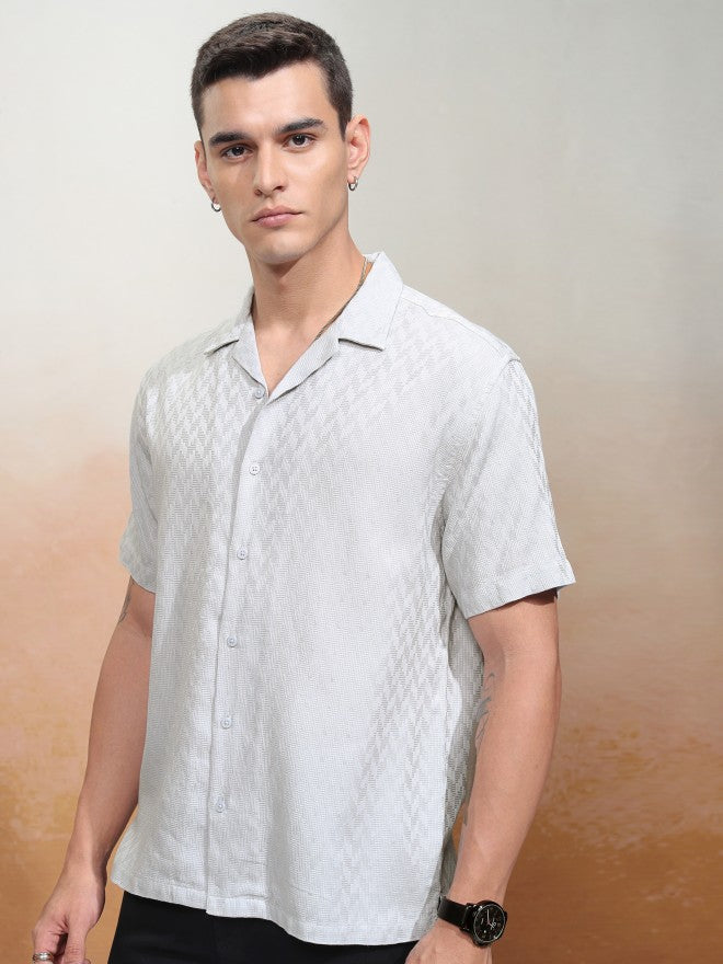 Highlander Men Grey Textured Relaxed Fit Casual Shirt - Grey - Image 4