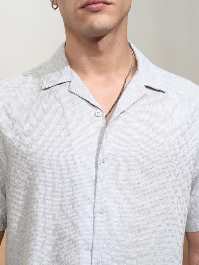 Highlander Men Grey Textured Relaxed Fit Casual Shirt - Grey - Image 5