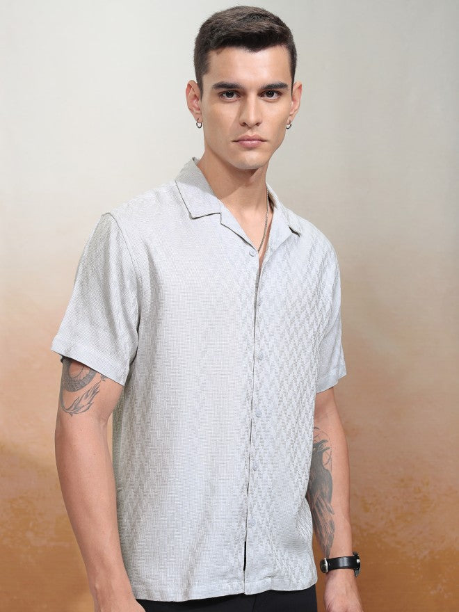 Highlander Men Grey Textured Relaxed Fit Casual Shirt - Grey - Image 6