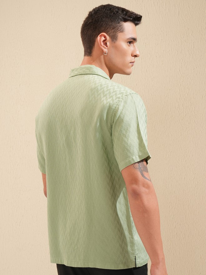 Highlander Men Green Textured Relaxed Fit Casual Shirt - Green - Image 3