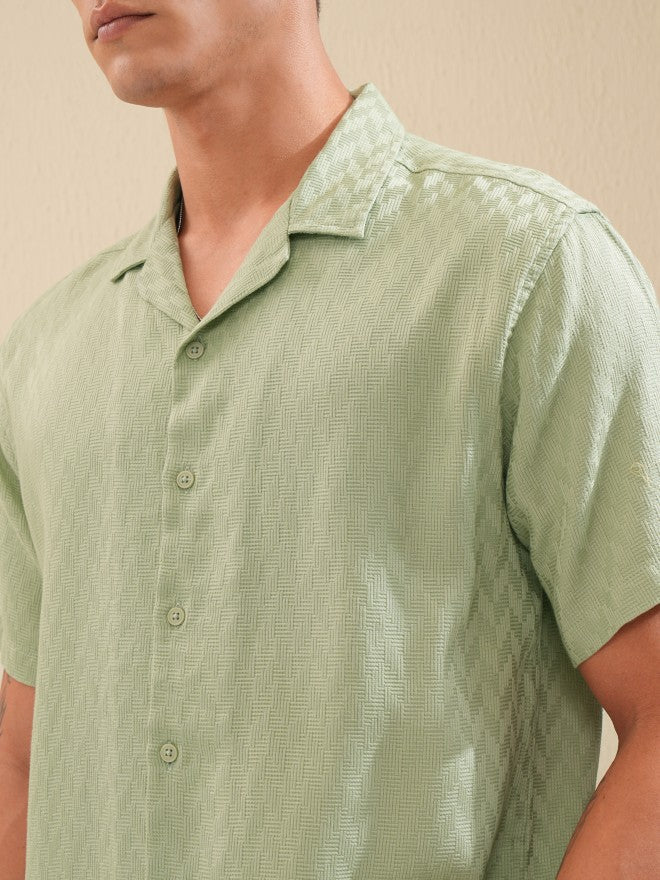 Highlander Men Green Textured Relaxed Fit Casual Shirt - Green - Image 5