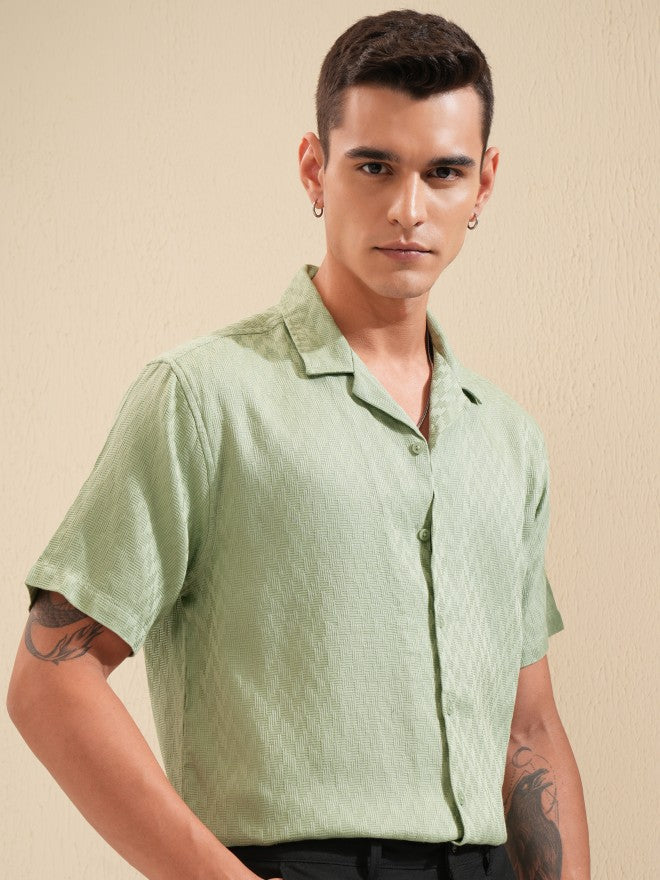 Highlander Men Green Textured Relaxed Fit Casual Shirt - Green - Image 6
