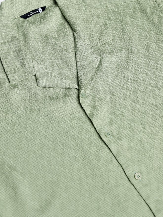 Highlander Men Green Textured Relaxed Fit Casual Shirt - Green - Image 7