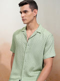 Highlander Men Green Textured Relaxed Fit Casual Shirt - Green - Image 1
