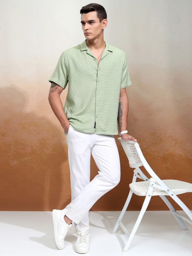 Highlander Men Green Textured Relaxed Fit Casual Shirt - Green - Image 2
