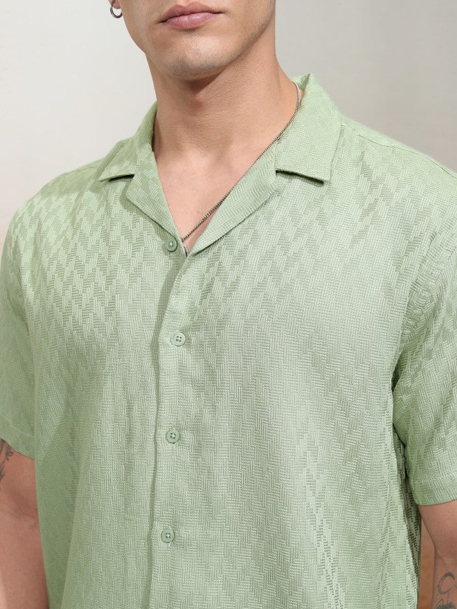 Highlander Men Green Textured Relaxed Fit Casual Shirt - Green - Image 5