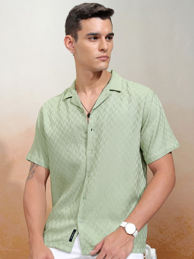 Highlander Men Green Textured Relaxed Fit Casual Shirt - Green - Image 7