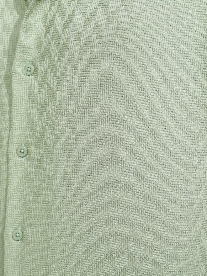 Highlander Men Green Textured Relaxed Fit Casual Shirt - Green - Image 8