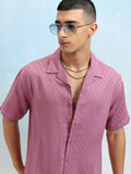 Highlander Men Mauve Dobby Textured Relaxed Fit Casual Shirt - Mauve - Image 1