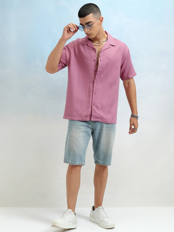 Highlander Men Mauve Dobby Textured Relaxed Fit Casual Shirt - Mauve - Image 2