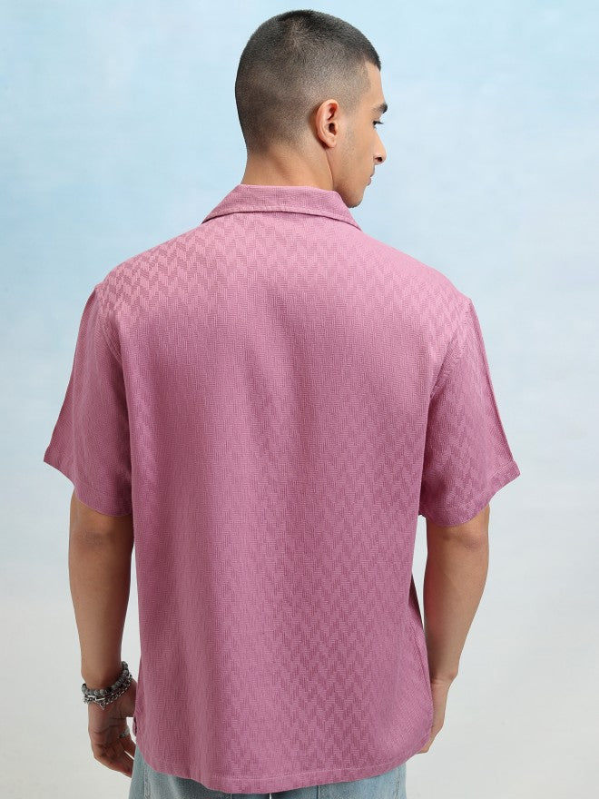 Highlander Men Mauve Dobby Textured Relaxed Fit Casual Shirt - Mauve - Image 3