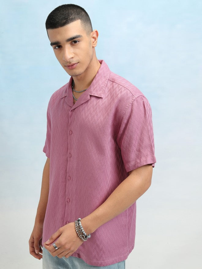 Highlander Men Mauve Dobby Textured Relaxed Fit Casual Shirt - Mauve - Image 4