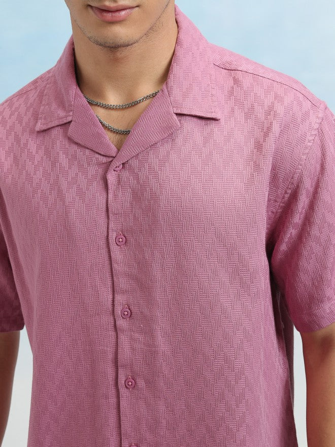 Highlander Men Mauve Dobby Textured Relaxed Fit Casual Shirt - Mauve - Image 5