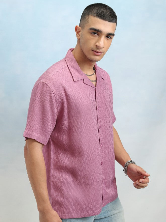Highlander Men Mauve Dobby Textured Relaxed Fit Casual Shirt - Mauve - Image 6