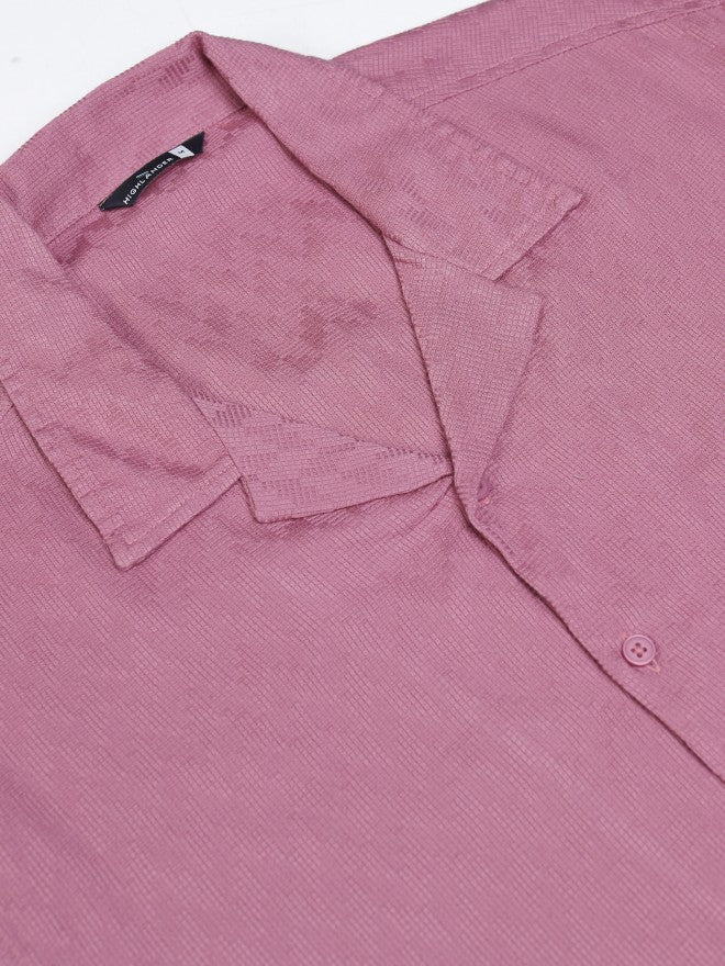 Highlander Men Mauve Dobby Textured Relaxed Fit Casual Shirt - Mauve - Image 7