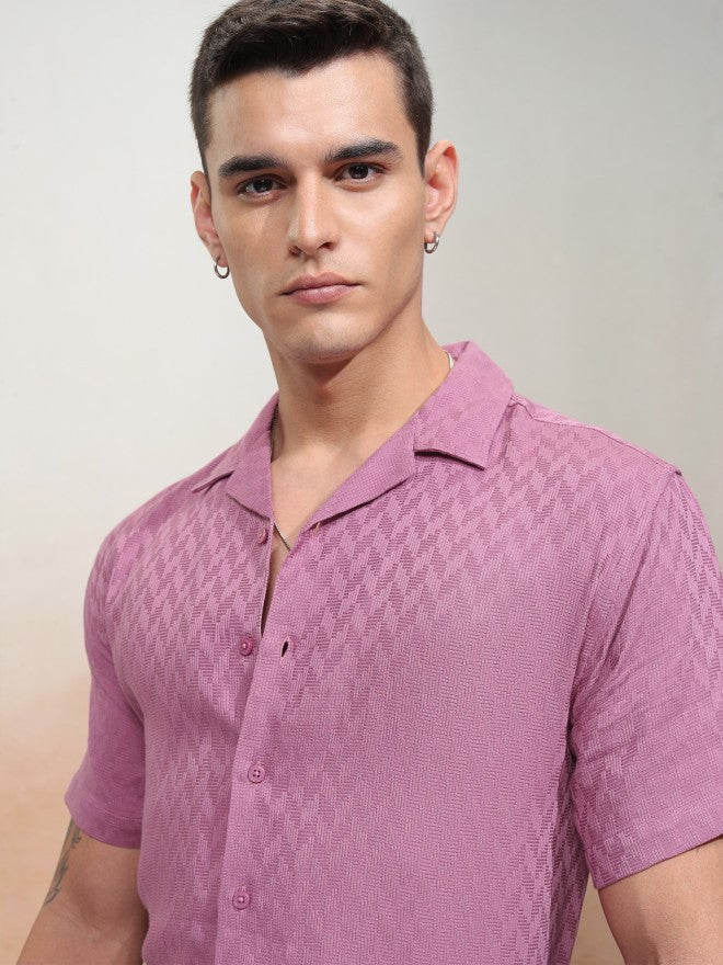 Highlander Men Pink Textured Relaxed Fit Casual Shirt - Pink - Image 1