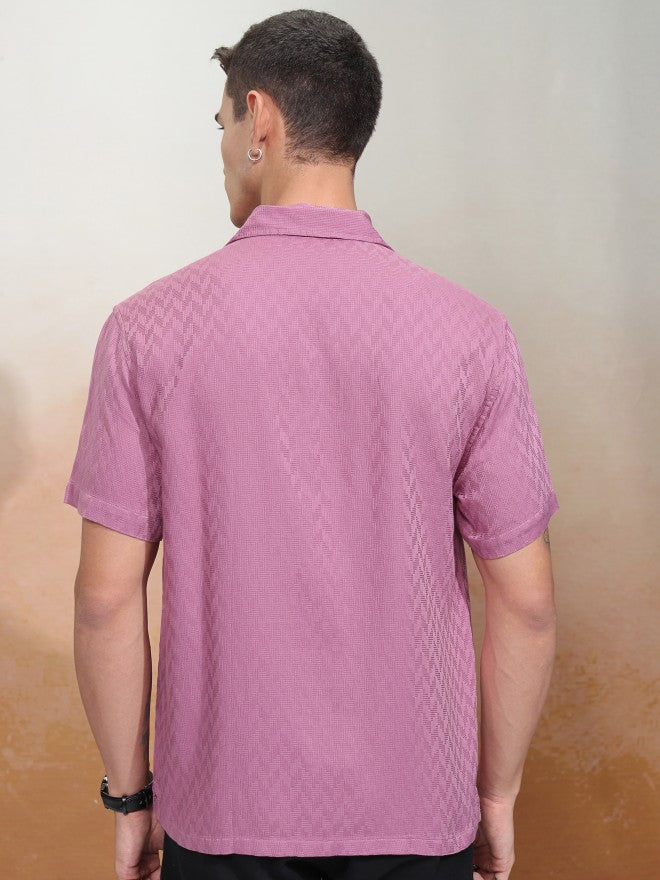 Highlander Men Pink Textured Relaxed Fit Casual Shirt - Pink - Image 3