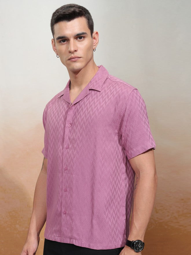 Highlander Men Pink Textured Relaxed Fit Casual Shirt - Pink - Image 4