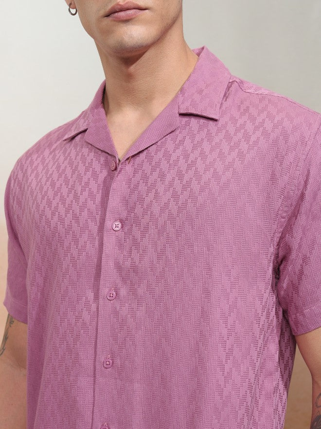 Highlander Men Pink Textured Relaxed Fit Casual Shirt - Pink - Image 5