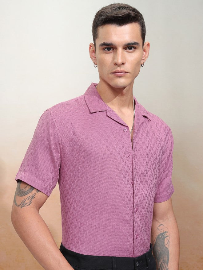 Highlander Men Pink Textured Relaxed Fit Casual Shirt - Pink - Image 6