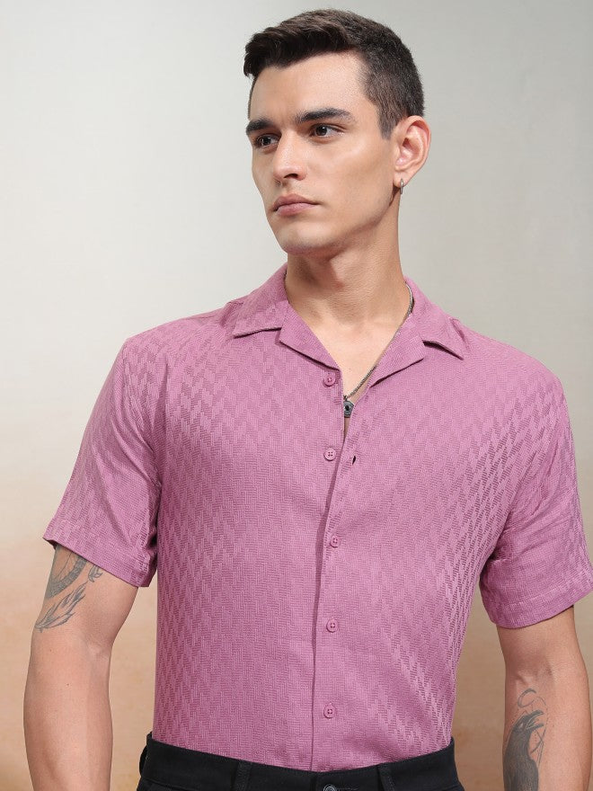 Highlander Men Pink Textured Relaxed Fit Casual Shirt - Pink - Image 7
