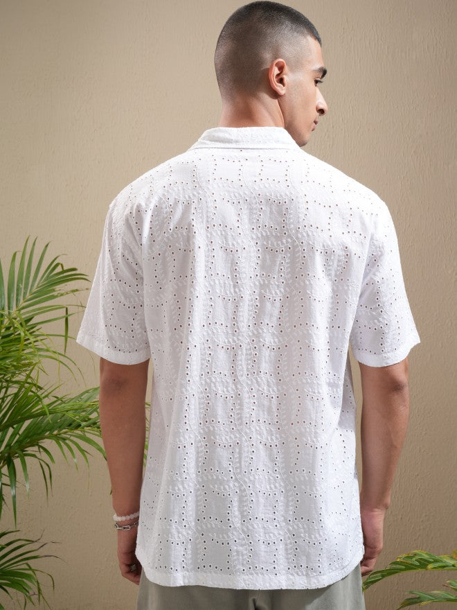 Highlander Men White Textured Relaxed Fit Casual Shirt - White - Image 3