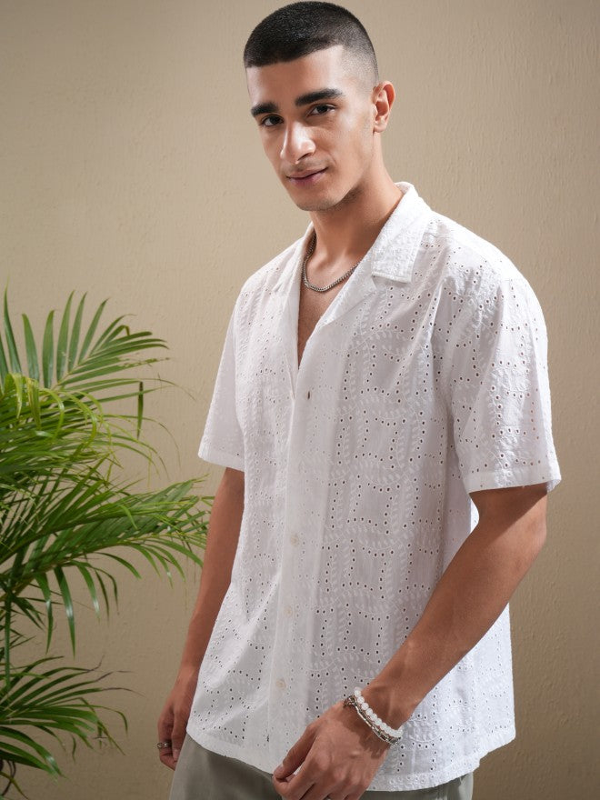 Highlander Men White Textured Relaxed Fit Casual Shirt - White - Image 4