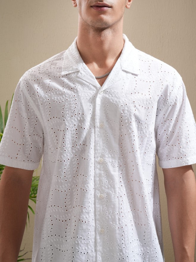Highlander Men White Textured Relaxed Fit Casual Shirt - White - Image 5