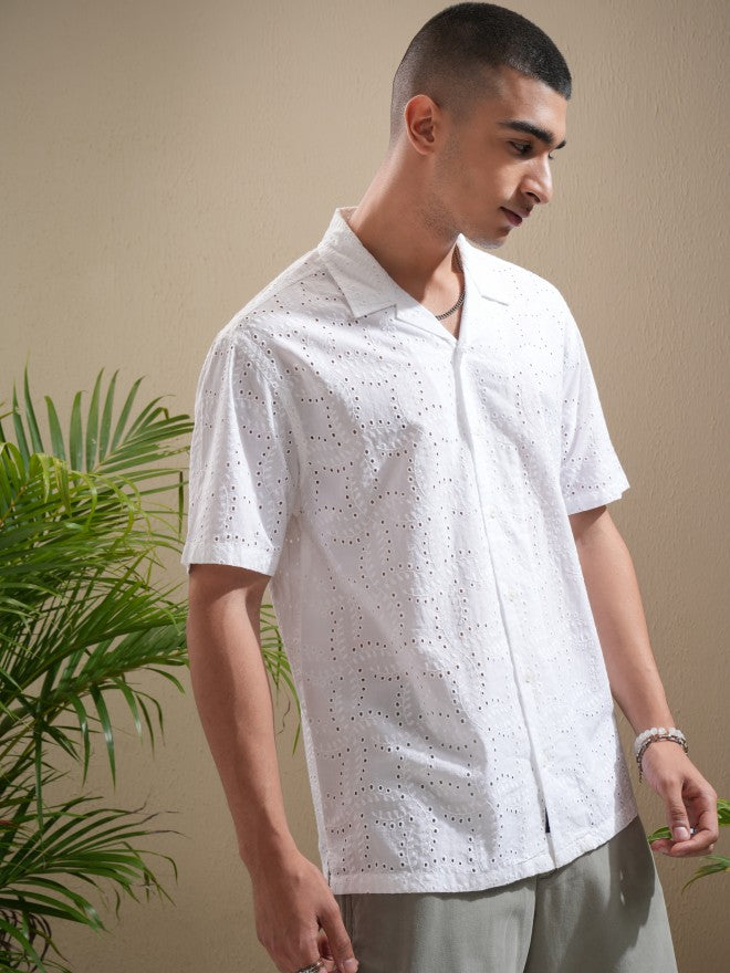 Highlander Men White Textured Relaxed Fit Casual Shirt - White - Image 6