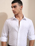 Highlander Men White Textured Slim Fit Casual Shirt - White - Image 1