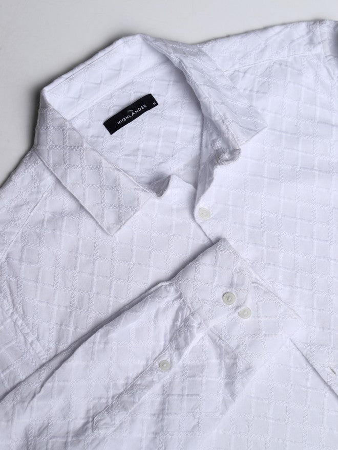 Highlander Men White Textured Slim Fit Casual Shirt - White - Image 7