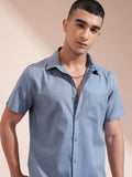 Highlander Men Blue Textured Regular Fit Casual Shirt - Blue - Image 1