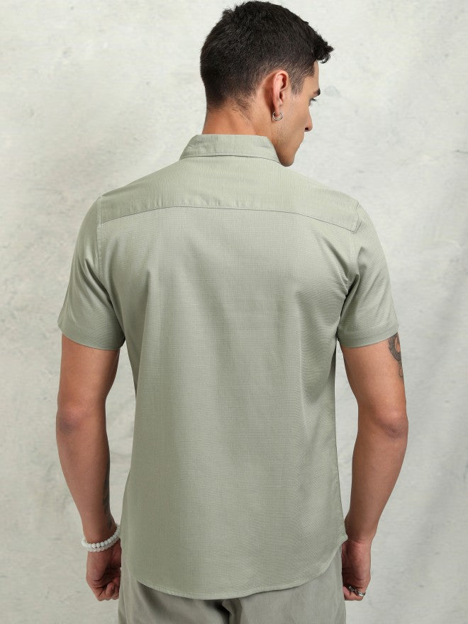 Highlander Men Olive Textured Regular Fit Casual Shirt - Olive - Image 3